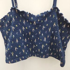 FOREVER21+ 3x Navy Floral Adjustable Spaghetti Strap Crop Smocked Tank Bra Top